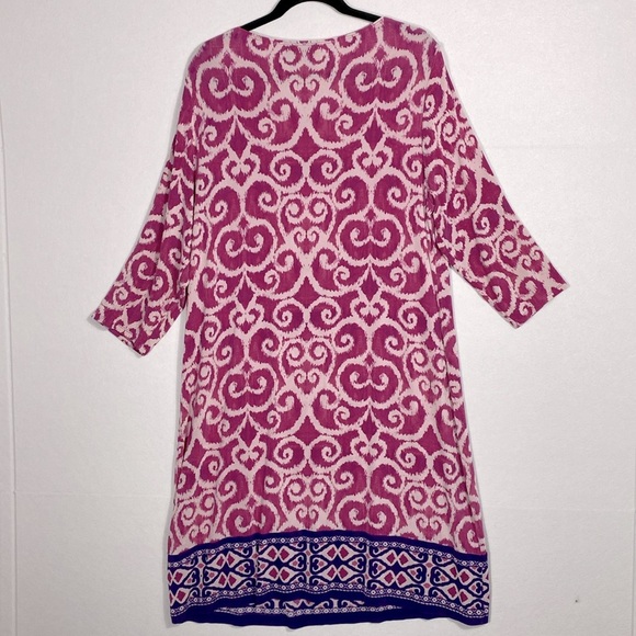 Chicos Travelers Ilkat Pink and White Scroll Patterned Jersey Dress size 3 - Picture 5 of 10